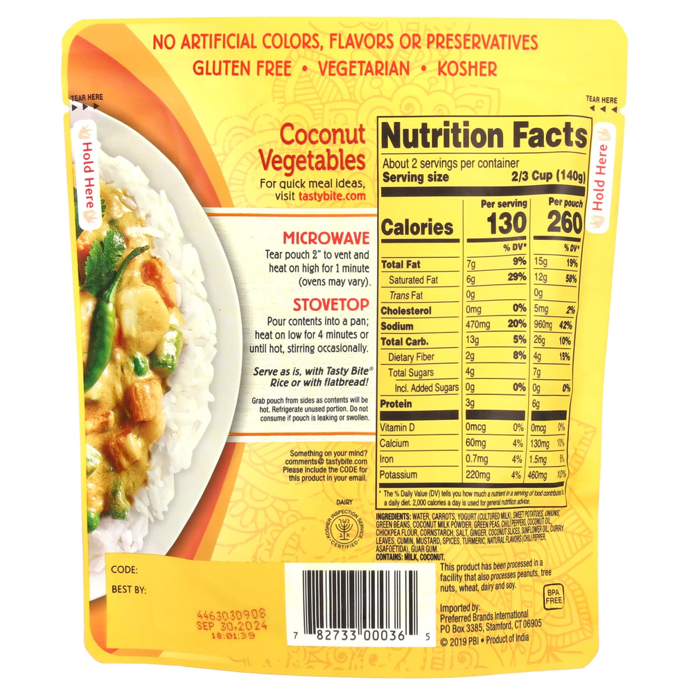 Tasty Bite, Индийские кокосовые овощи, острые и пряные, 285 г (10 унций)