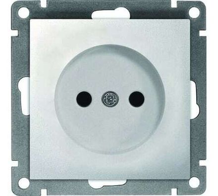 Розетка одноместная "UNIVersal" серия "Афина" б/з, с/у, 16А, 220В, серебро (еврослот) (HU2311)