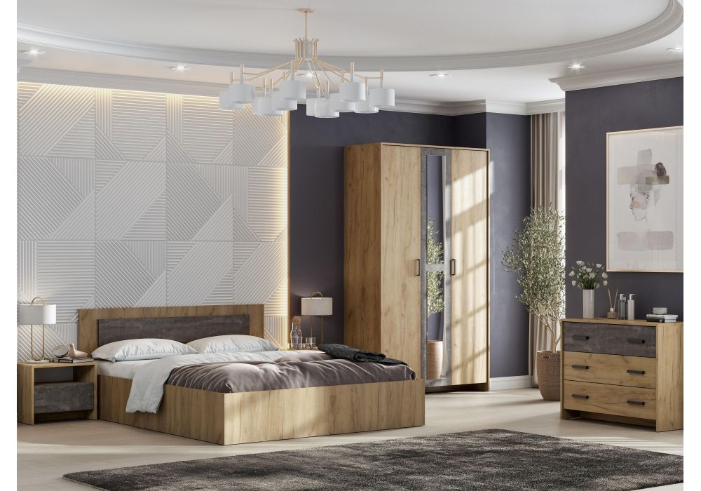 Двуспальная кровать Taika 160х200 дуб золотой / камень темный