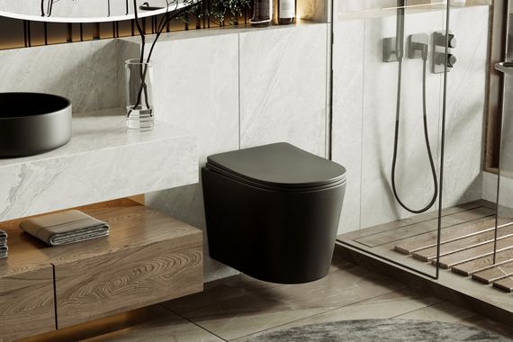 Унитаз ABBER Bequem AC1102TMB подвесной черный матовый, безободковый, смыв торнадо