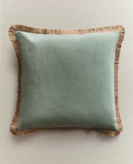 ZARA HOME НАВОЛОЧКА ДЛЯ ДЕКОРАТИВНОЙ ПОДУШКИ С БАХРОМОЙ ИЗ ДЖУТА, СИНИЙ