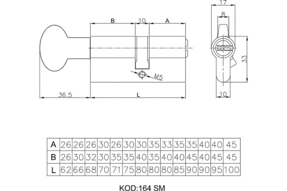 Цилиндр KALE 164 SM/68 26х10х32 латунь кл/зав.