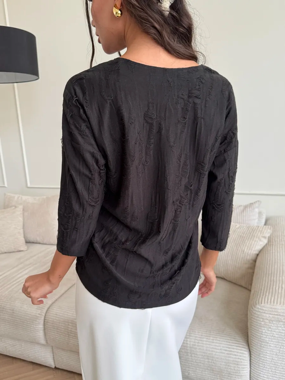 Блузка нарядная трикотажная офисная рукав 3 4