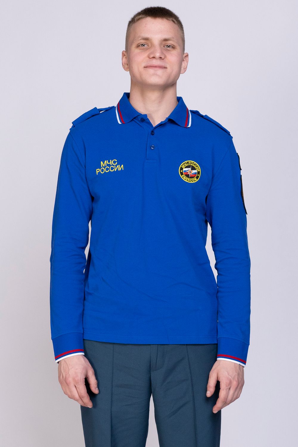 Рубашка-поло мужская МЧС длинный рукав (нового образца, василек)