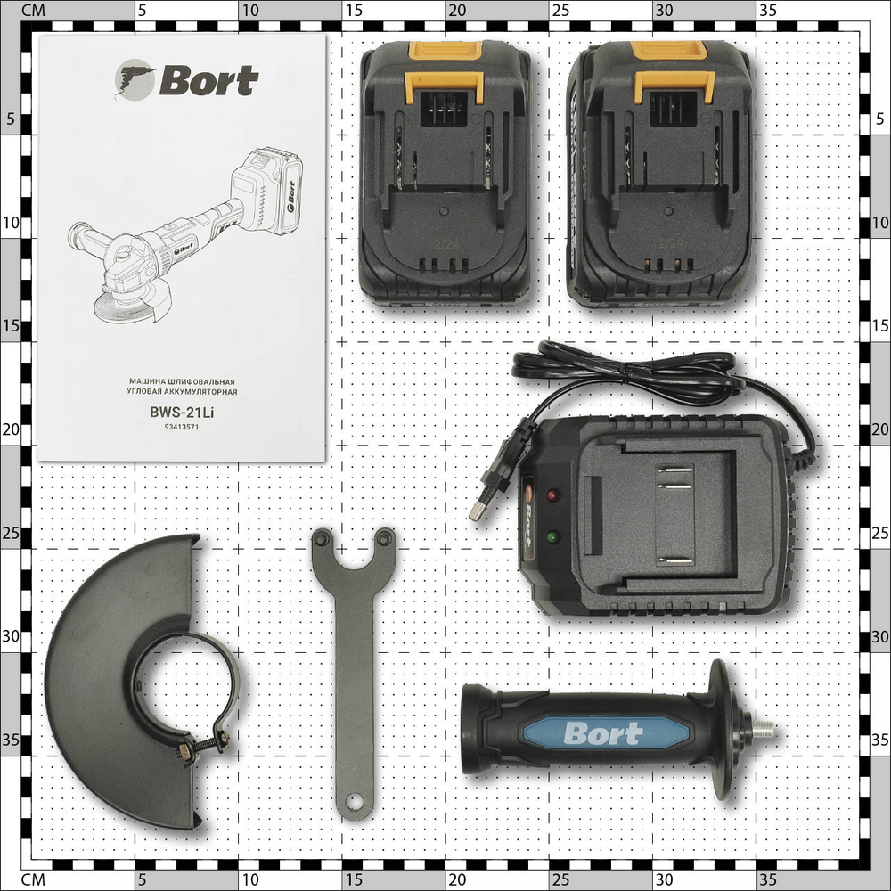 Машина шлифовальная угловая аккумуляторная BORT BWS-21Li (2х4,0 Ач + ЗУ)