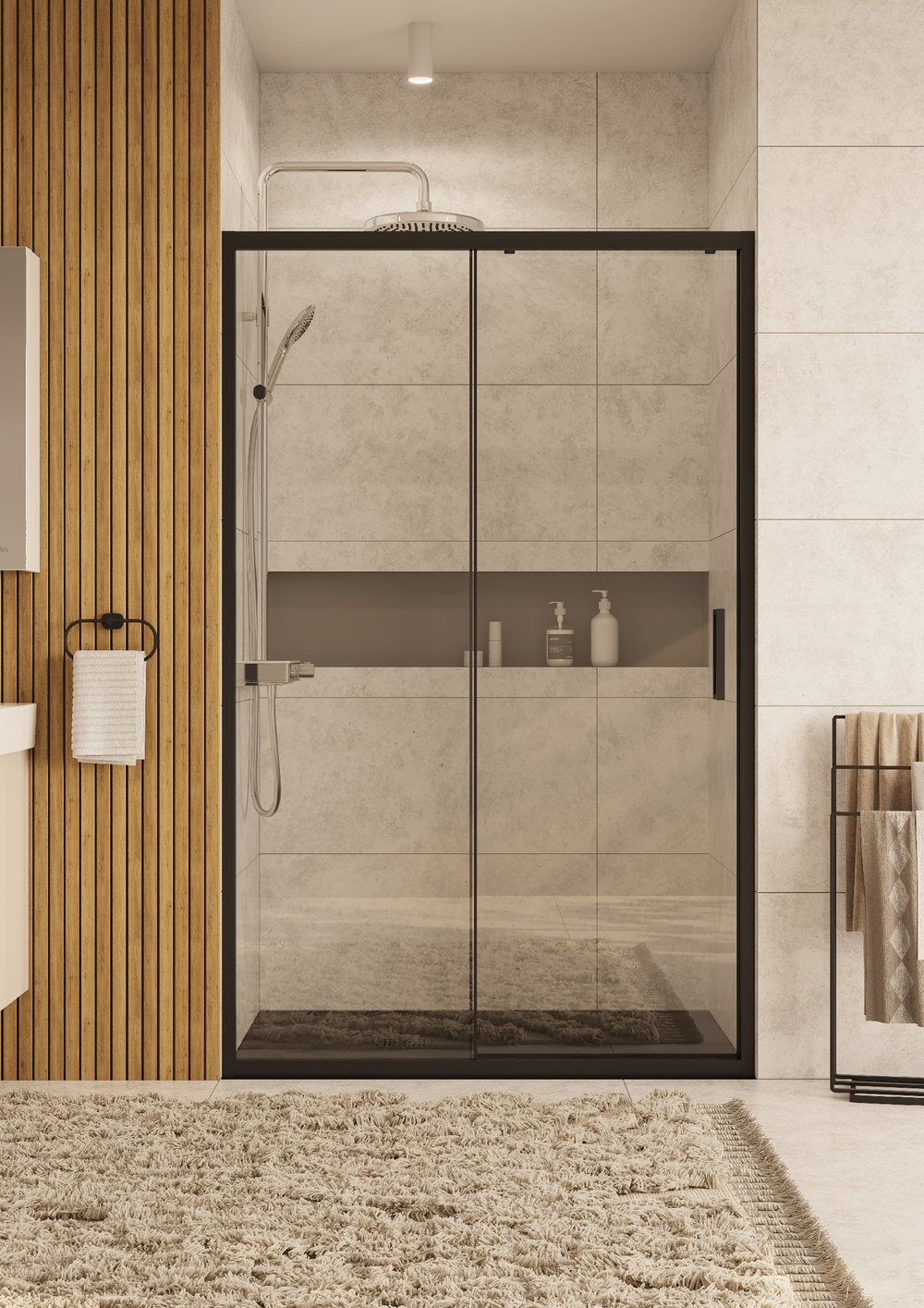 Боковая панель Roca Leon 700х1950мм, черный профиль, стекло прозрачное ZRU9307674