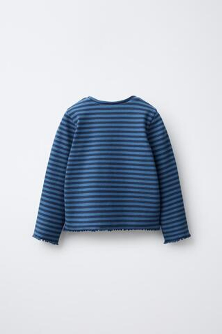 ZARA ФУТБОЛКА ИЗ ТКАНИ В ПОЛОСКУ, СИНИЙ