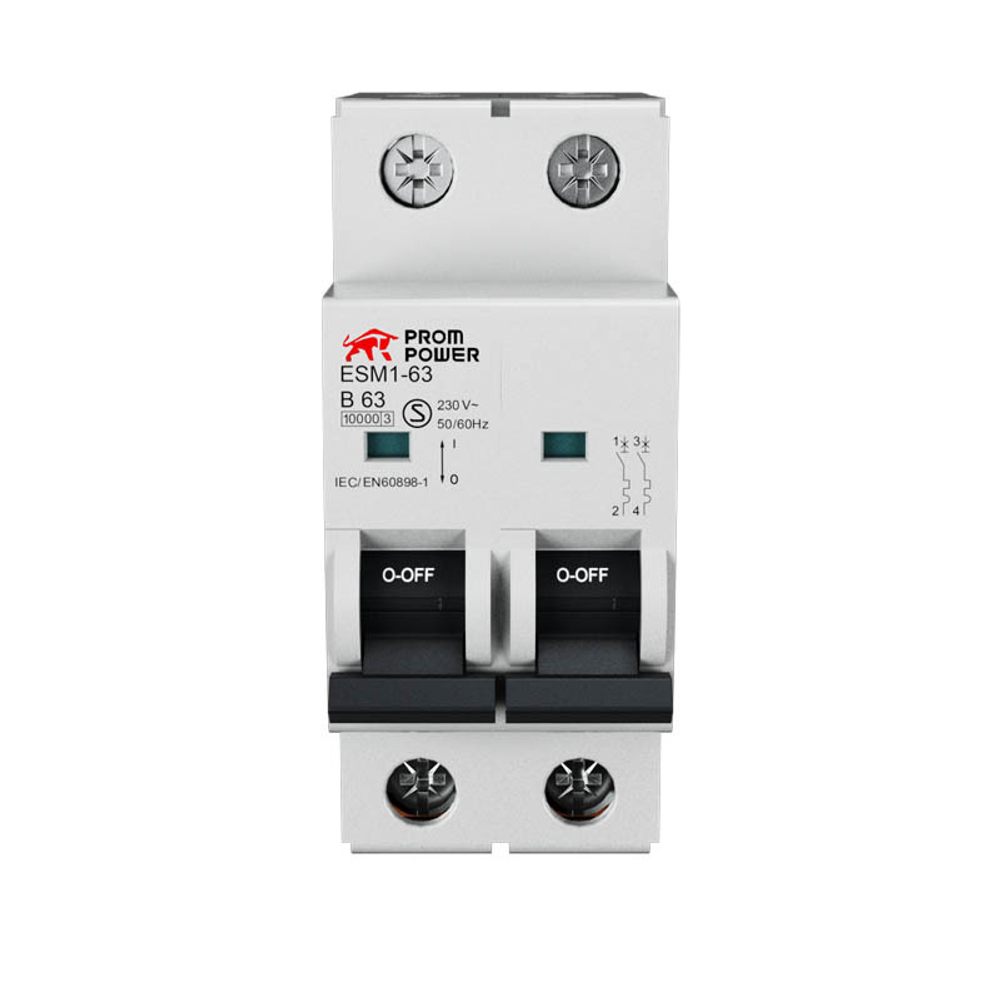 Автоматический выключатель ESM2-63/D3/2 (6kA), 3A, характеристика D, количество полюсов: 2P