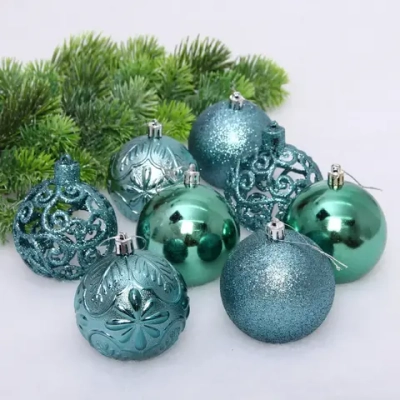 Новогодние шары 8 см (набор 24 шт) «Фактурный микс», темный нефрит