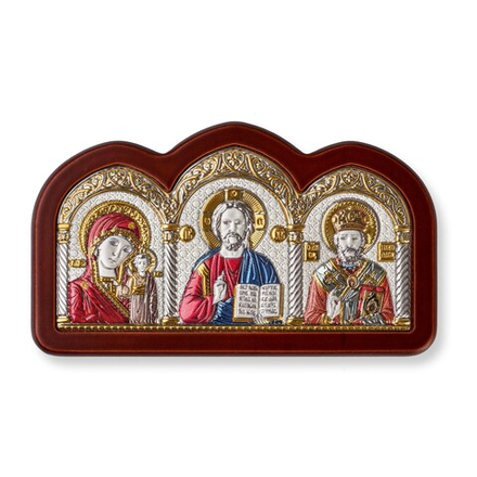 Спаситель, Казанская БМ, Николай Чудотворец, триптих, эмаль 65х115