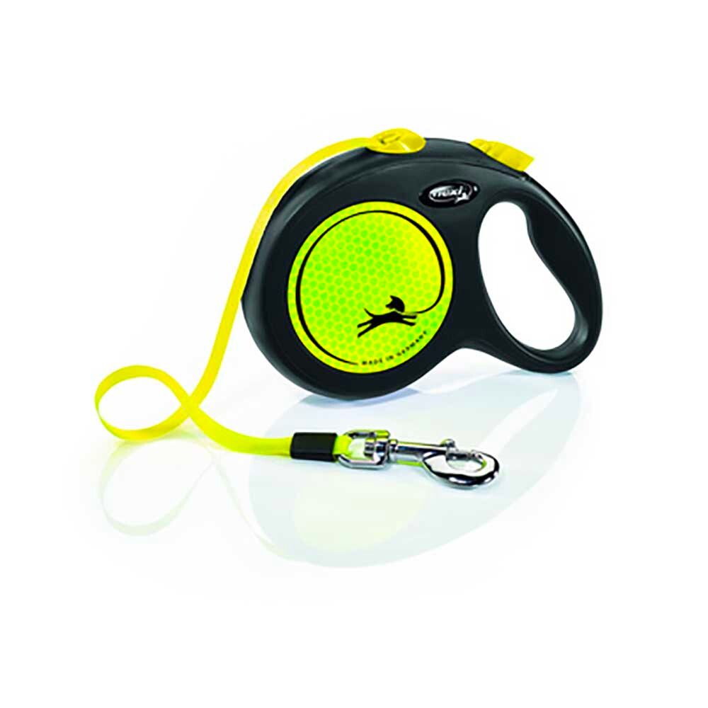 Flexi New Neon S 5м до 15кг - рулетка-ремень светоотражающая для собак