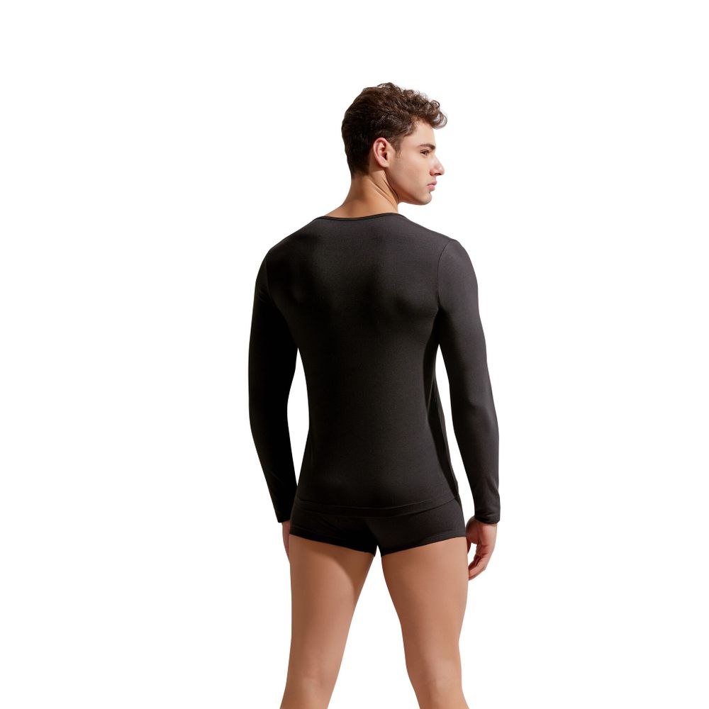 Мужской лонгслив черный с глубоким вырезом GAUVINE 5005