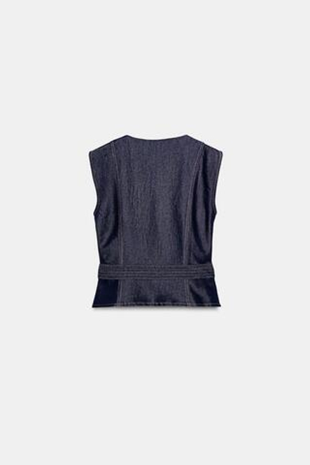 ZARA ДЖИНСОВЫЙ ЖИЛЕТ Z1975 С ПОЯСОМ, СИНИЙ