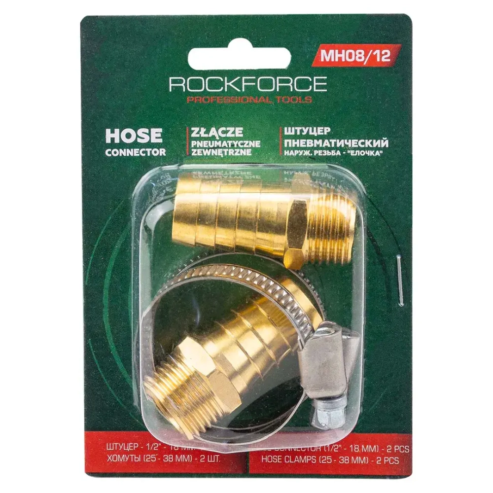 Штуцер пневматический наруж. резьба 1/2''- ''елочка''18мм RockForce##Rock FORCE RF-MH08/12