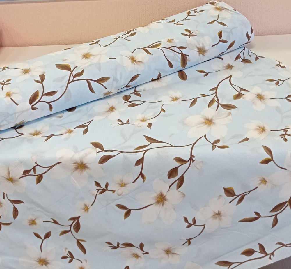 Перкаль (220 см), Нежные цветы на голубом