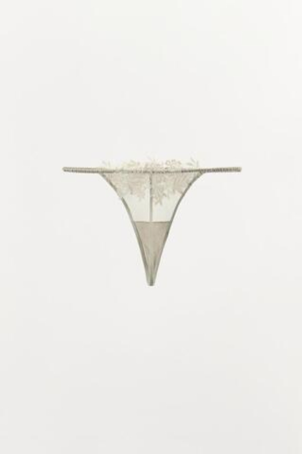 ZARA КРУЖЕВНЫЕ ТРУСЫ-ТАНГА, СЕРЫЙ