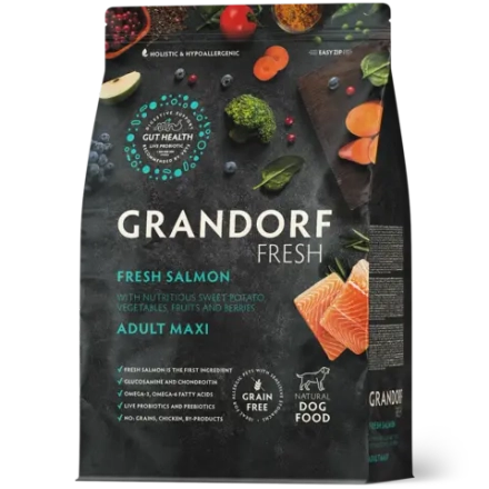 Grandorf Fresh, Fresh Salmon & Adult Maxi для собак крупных пород (Свежее филе лосося с бататом)