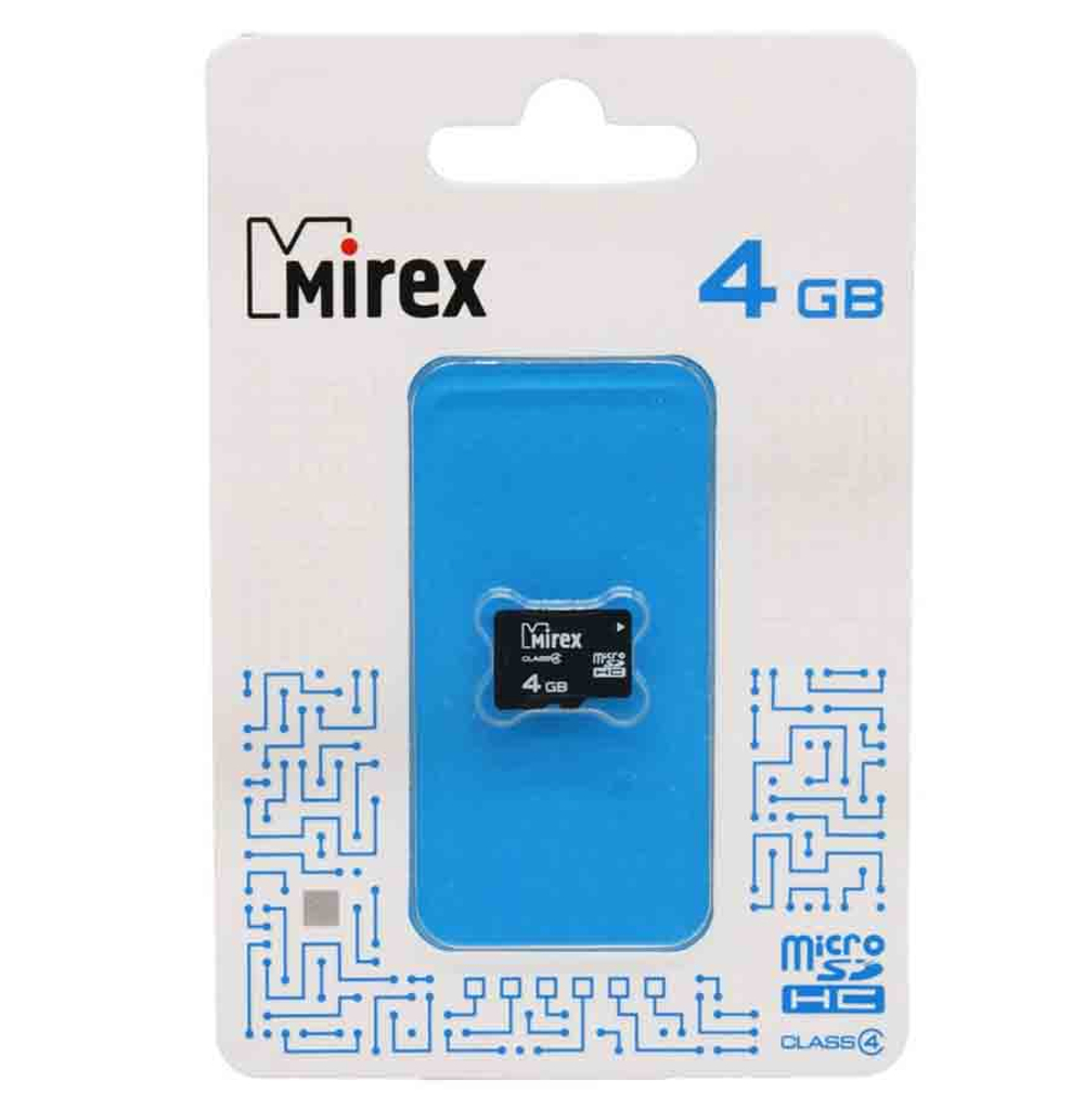 Micro SDHC карта памяти 4ГБ Mirex Class 4 (13612-MCROSD04)