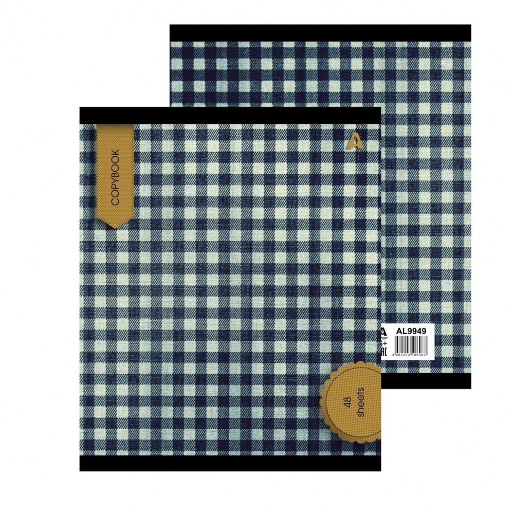 Тетрадь 48л., А5, линия, Alingar "Scotish cage. New"", скрепка, мелованый картон ( стандарт), блок офсет, 5 дизайнов в пленке т/у