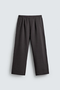 ZARA БРЮКИ ИЗ ЖАТОГО ХЛОПКА В ПОЛОСКУ COMFORT, КОРИЧНЕВО-СИНИЙ