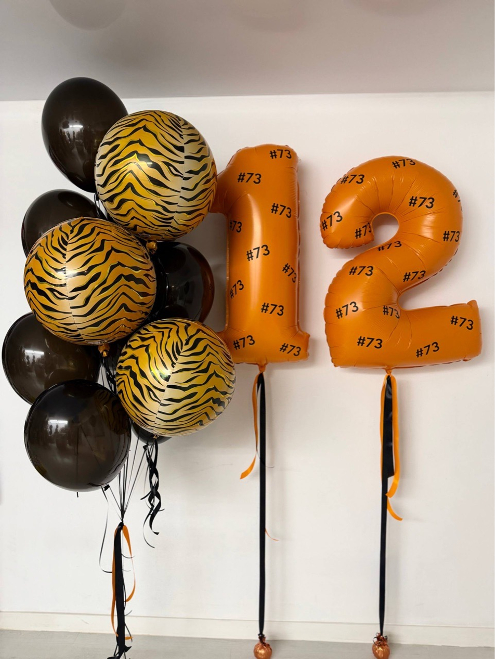 Воздушные гелиевые шарики тигр 12 лет цифры оранжевые №5076