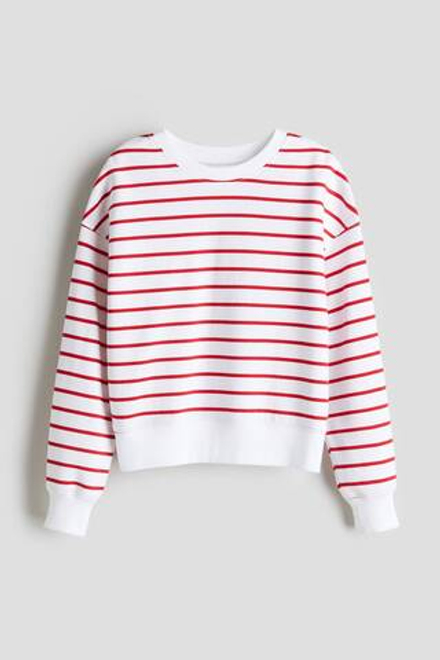 H&M Толстовка с круглым вырезом, белый/красный