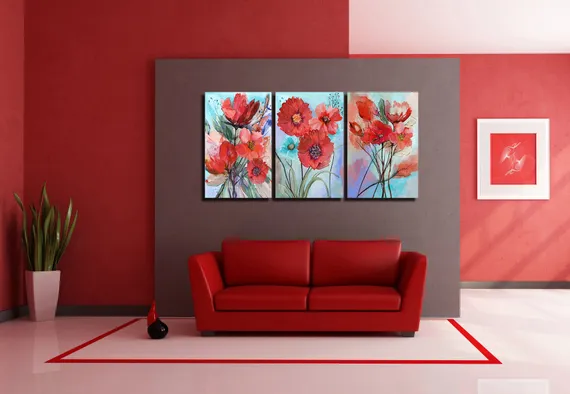 Модульная картина "Триптих акварельных цветов"