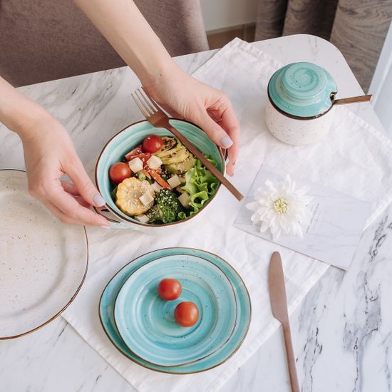 Бульонная чаша с ручками Aqua 600 мл, 15 см, ручная работа, фарфор