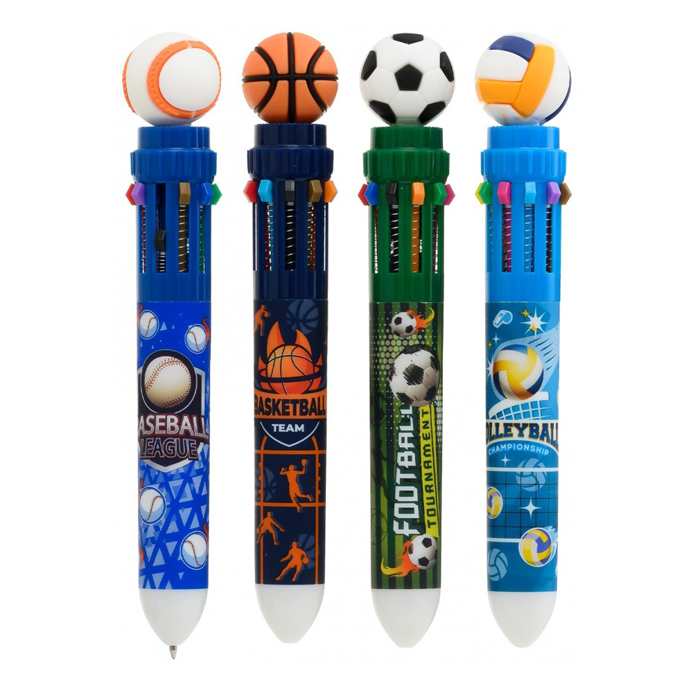 Ручка шариковая, автоматическая, 10в1, Basir, серия "Спорт", 10-ти цветная, с резиновой фигуркой, 36 шт