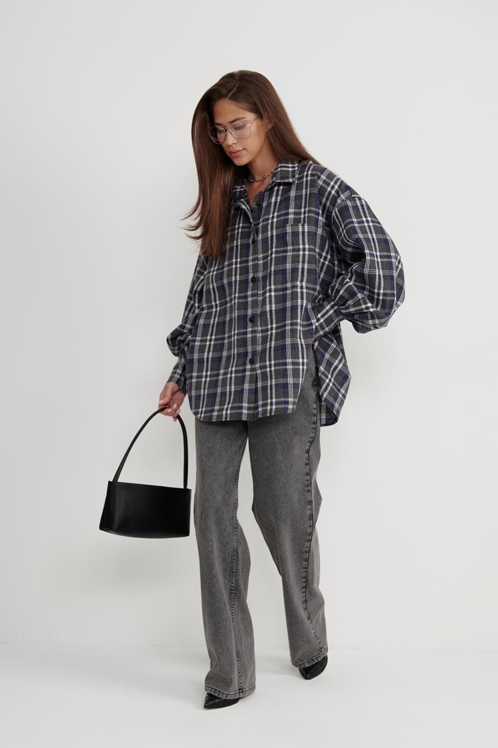 Рубашка из фланели в серо-фиолетовую клетку