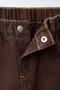 ZARA БРЮКИ ИЗ САРЖИ С ВОЛАНАМИ ПО НИЗУ, КОРИЧНЕВЫЙ