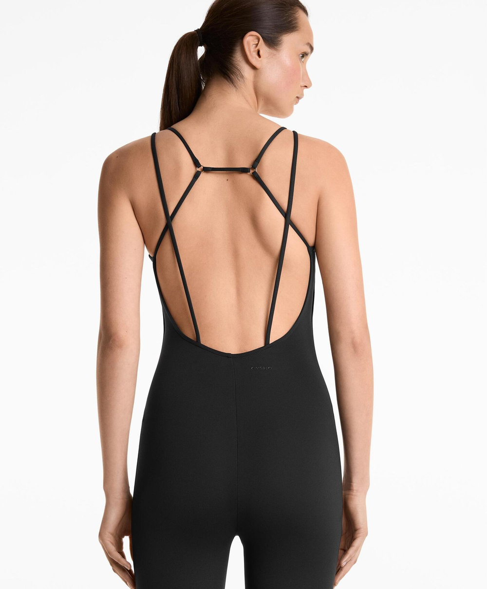 Oysho Слегка расклешенный комбинезон Comfortlux с кольцами, черный