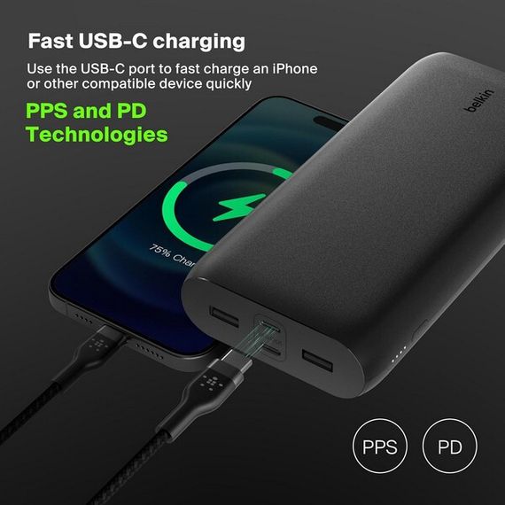 Внешний аккумулятор Belkin BoostCharge 26000mAh 32W PD PPS 4-Port (BPB016btBK) Black / Черный