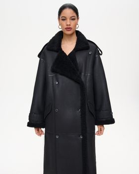 Двубортная дублёнка свободного прямого силуэта