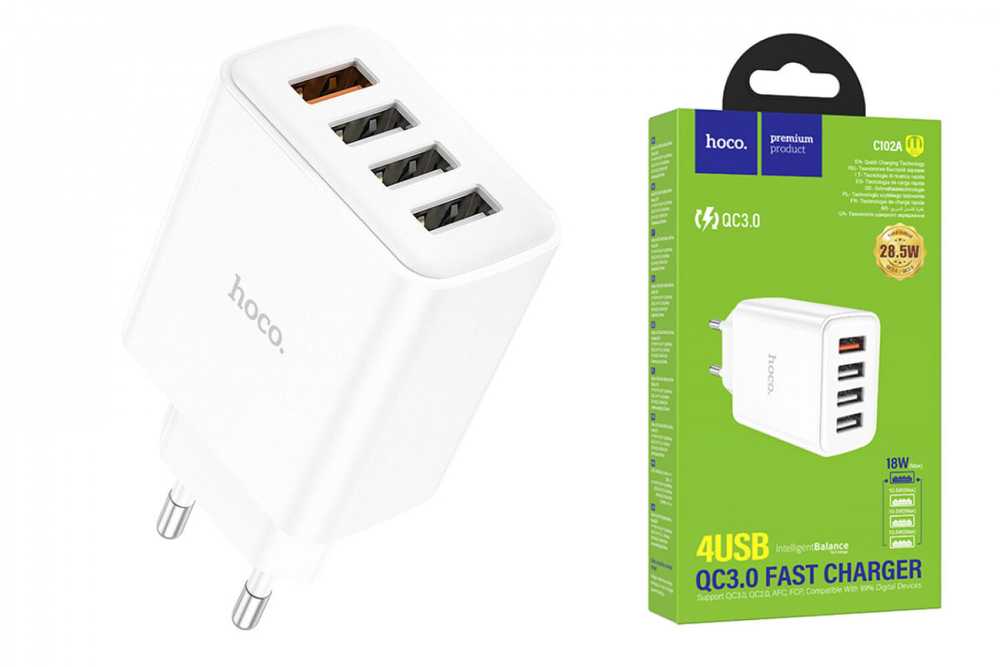 Зарядное устройство HOCO C102A 28.5W QC3.0 3A 4xUSB White