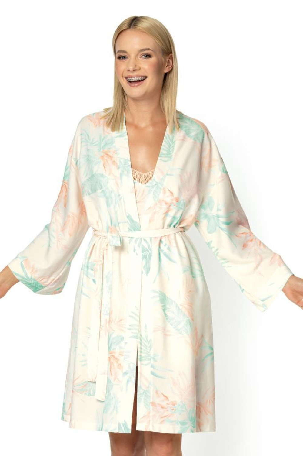 Халат Coco с длинным рукавом (Размер: XL) (Цвет: пудровый)