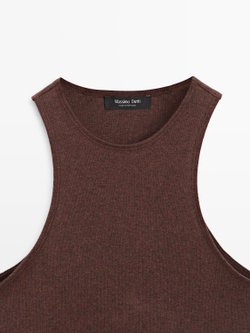 Massimo Dutti Трикотажный топ из легкого 100% хлопка, пестро-коричневый