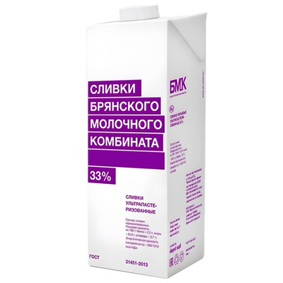 Сливки для взбивания 33% БМК 1 л