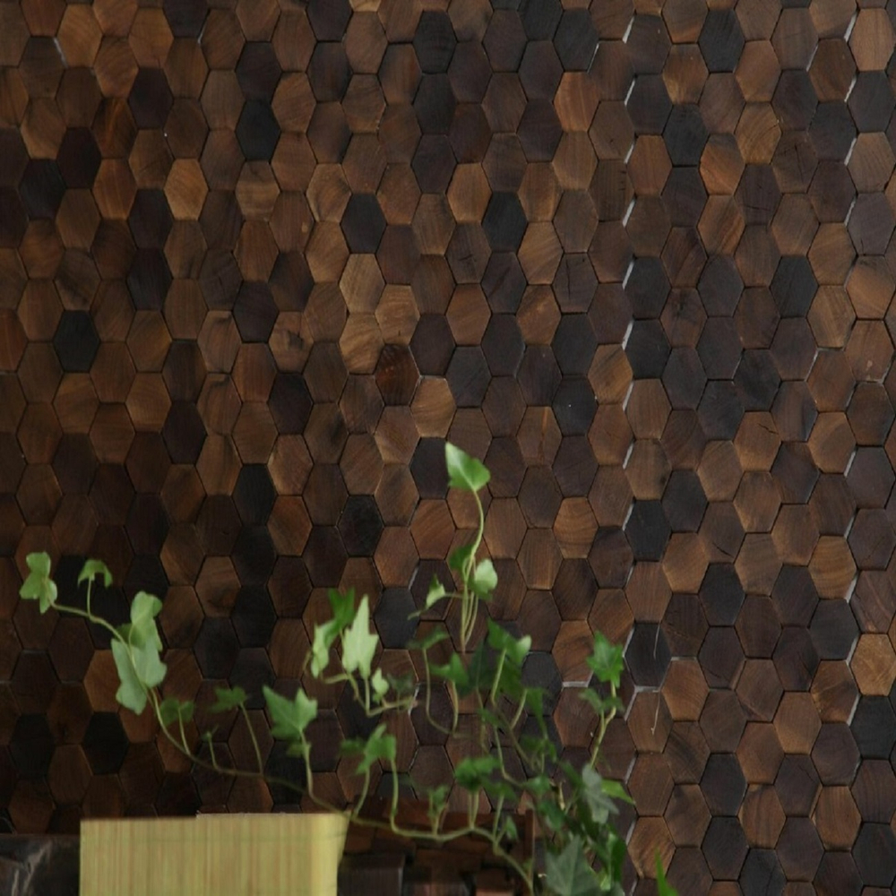 Деревянная мозаика для стен Wood Mosaic Термоясень Соты