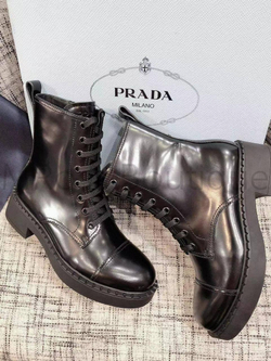 Кожаные черные ботинки Prada реплика премиум класса