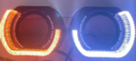 Бленда (маска) для линз 3.0 дюйма с DRL Белый + Желтый цвет L-образная (комплект, 2шт)