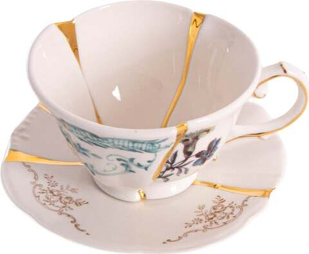 Чашка с блюдцем Seletti Kintsugi 3, фарфор, разноцветная