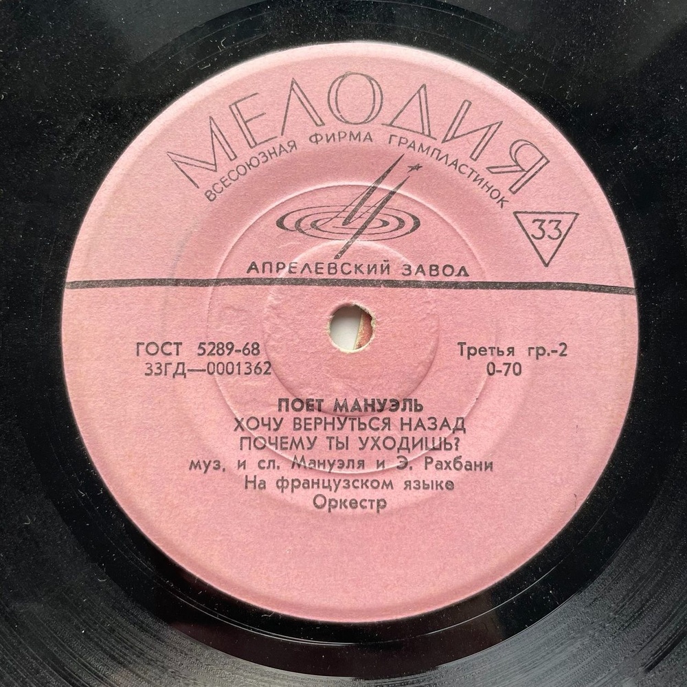 Винтажная виниловая пластинка LP Мануэль Manuel Manankichian Зaбыть Teбя 7 дюймов (СССР 1969)