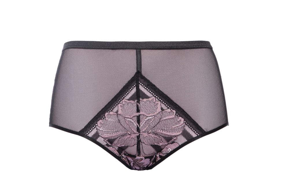 Высокие трусики Glossy Iris с эффектом мерцания (Размер: 44) (Цвет: черный с розовым)