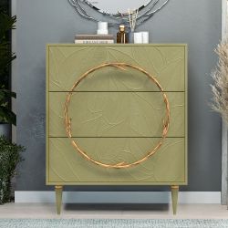 Комод Арт Колор leaves Классик Голд с 3 ящиками Зеленая олива