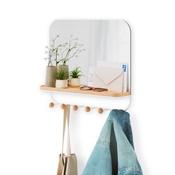Зеркало с крючками для аксессуаров Estique, 46х41 см, белое/натуральное дерево