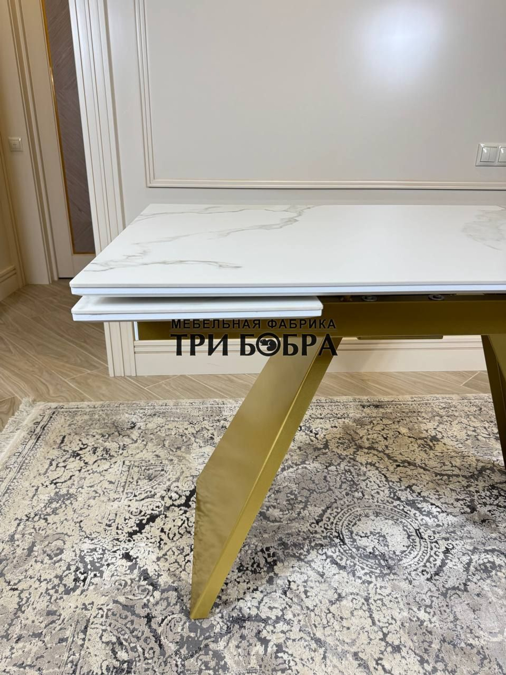 Кухонный раскладной стол "Хилтон", белый мрамор