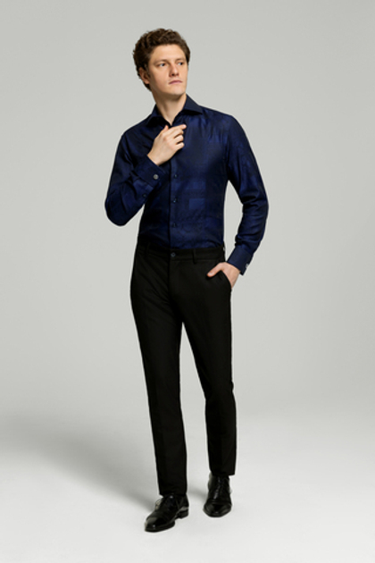 Рубашка чёрная жаккардовая с фиолетовым отливом