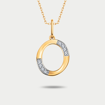 Подвеска-буква "О" женская из комбинированного золота 585 пробы с фианитами (арт. 5734 "О")