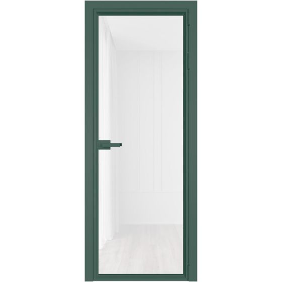 Алюминиевая дверь 1AV зелёный воск стекло белый триплекс